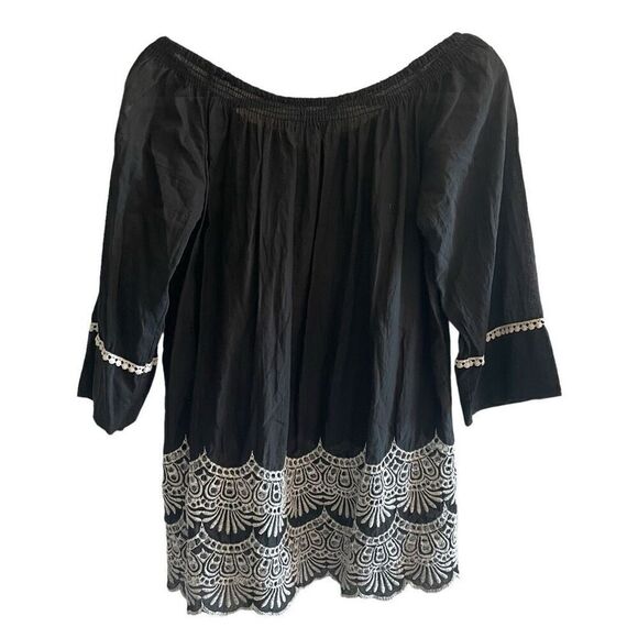 Love Stitch Black Embroidered Boho Lace Up Blouse Top Women’s Sz Small Festival - Picture 5 of 5